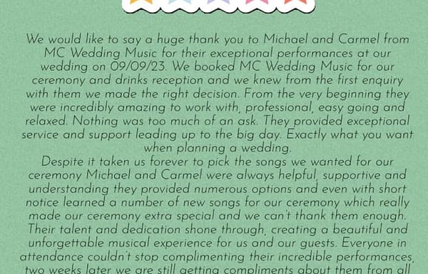 Ceremony & Drinks Reception Music Category Vendor Gallery MC Wedding Music Cavan